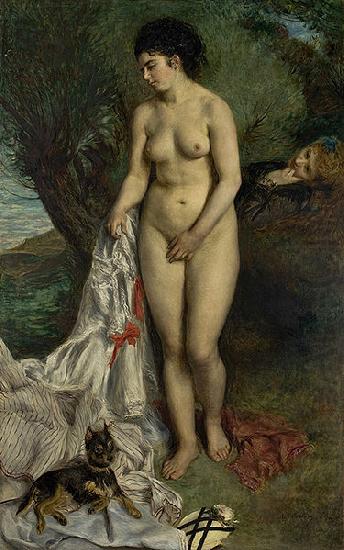Bather with a Griffon Dog  Lise on the Bank of the Seine, Pierre-Auguste Renoir